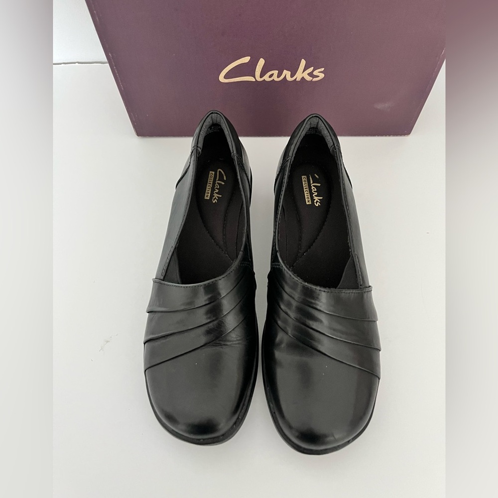 Clarks Esha Essy Comfort Shoes Womens Sz 6.5M Black Leather Slip On 26101987